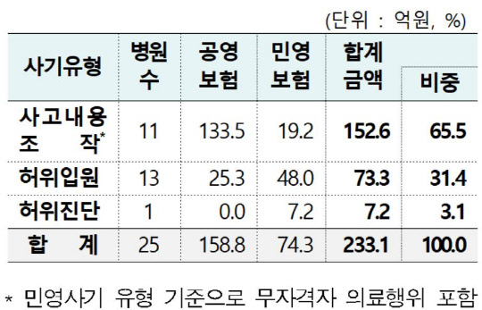 보험사기 유형별 적발금액/ 금융감독원 제공